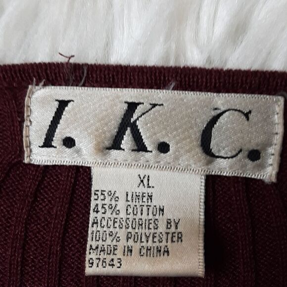 IKC Vintage   Burgundy Leather  Suede Leather Sweater Jacket Linen XL - Picture 4 of 9